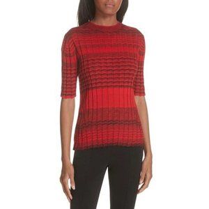 NWT Helmut Lang Short Sleeve Stripe Crewneck Rib Knit Merino Wool Red Small